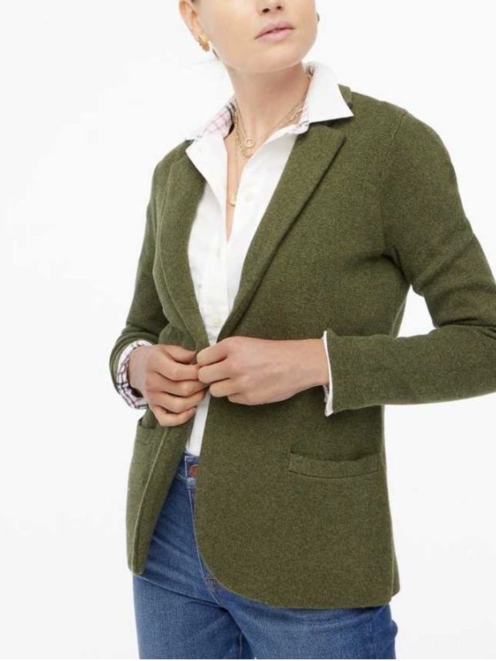 J. Crew Olive Knit Single-Button Blazer